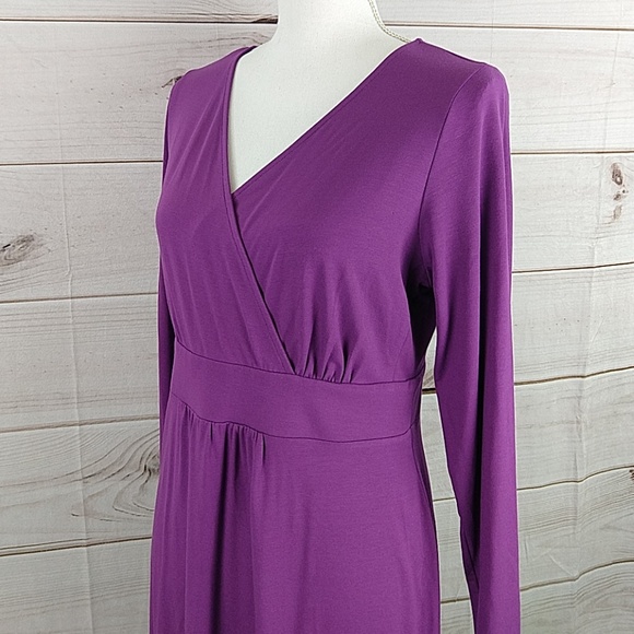 Eileen Fisher V Neck Surplice Purple Dress - Picture 3 of 8
